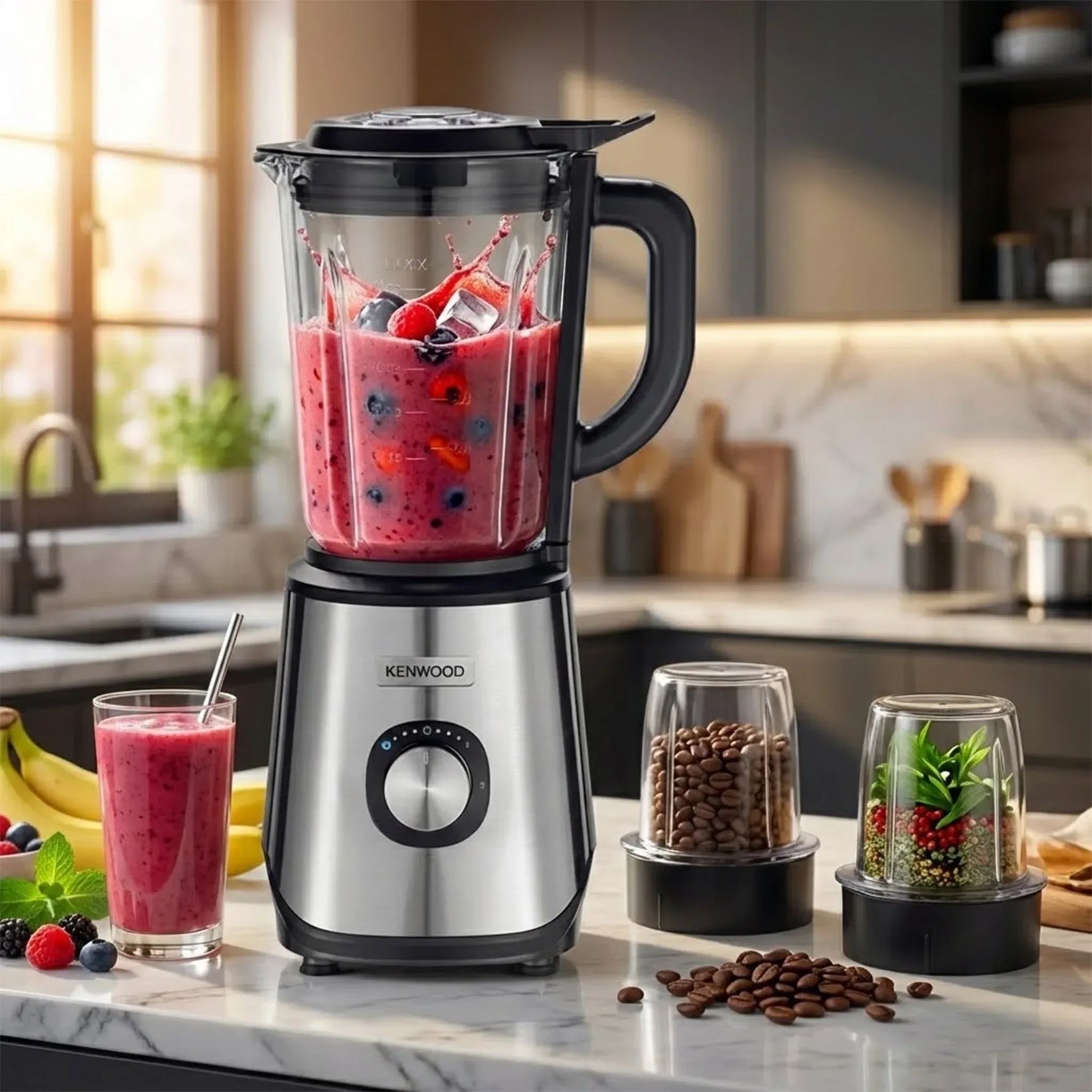 خلاط كينوود بقدرة 1000 واط ، 2 مطحنة ، سعة 2 لتر Blm45.720Ss اسود/فضي - Blanco
