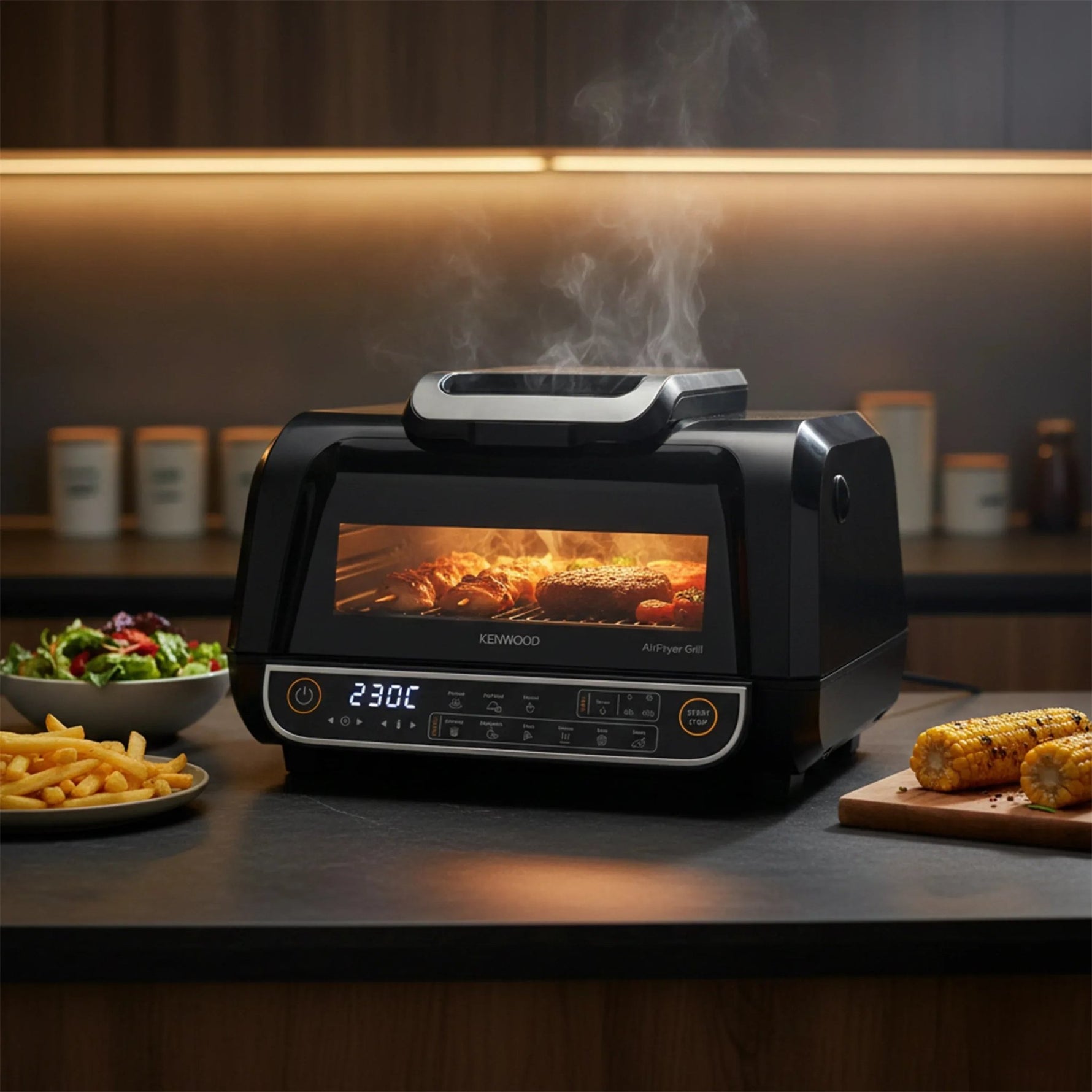 قلاية هوائية وشواية كينود 2 في 1 - 8 لتر، 1700 واط، GHF40.000 BK - Blanco