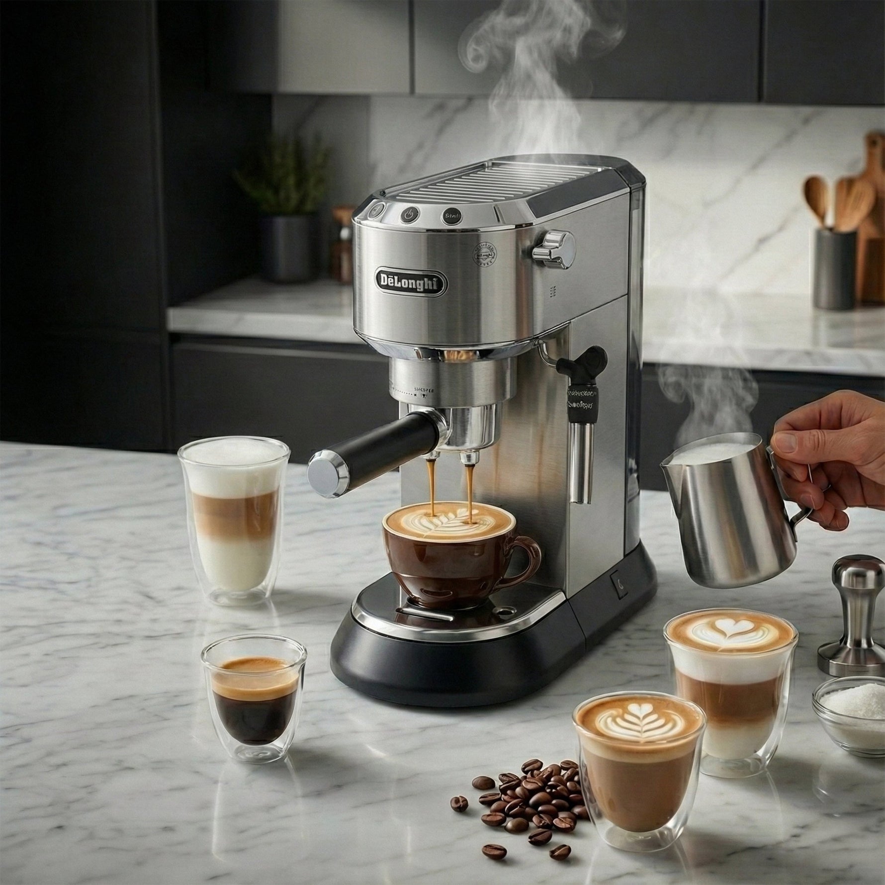 ماكينة قهوة ديلونجي ، لاتيه آرت 1350 وات EC885.GY - Blanco