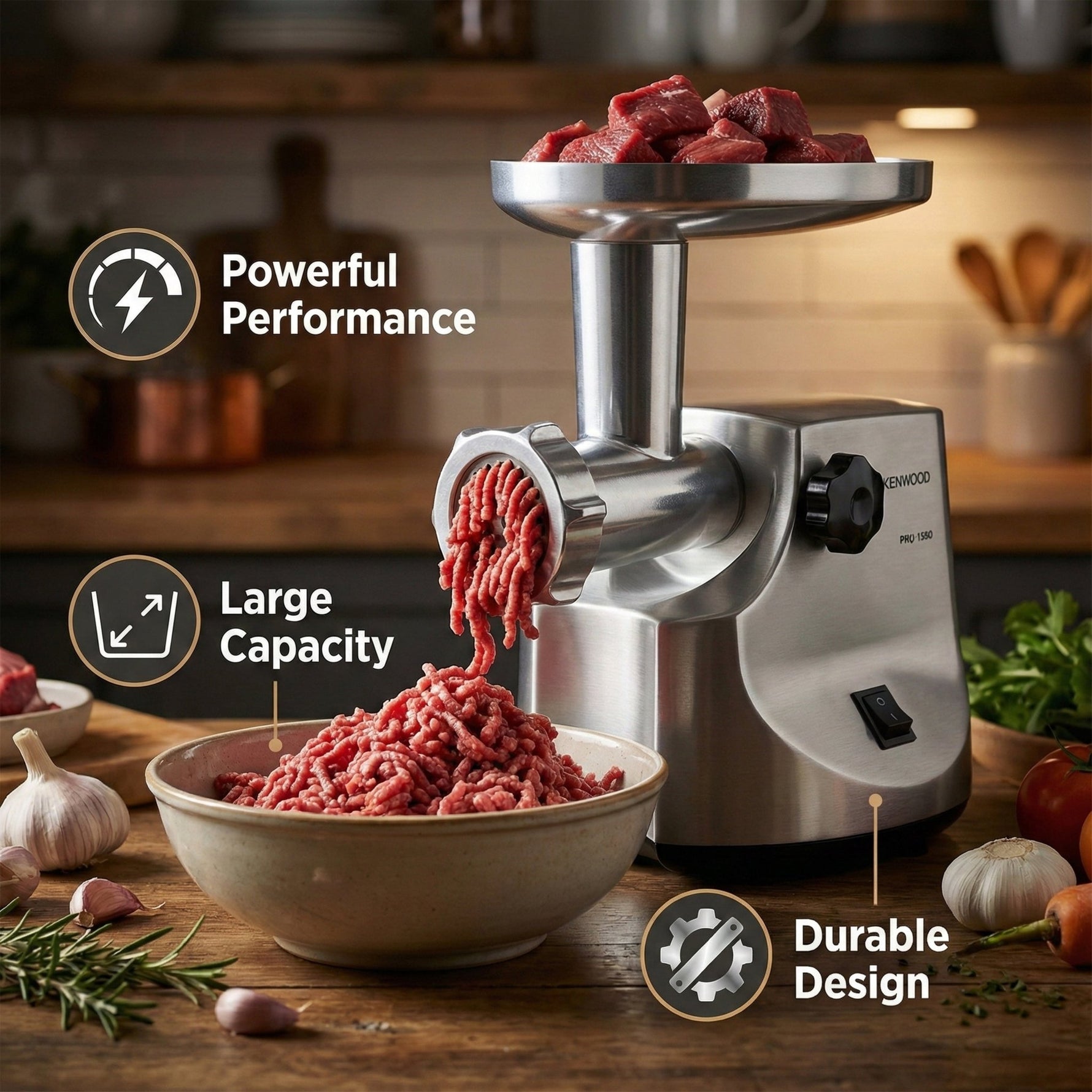 مفرمة لحم كينوود - 1600 واط، 2 كجم/دقيقة، هيكل معدني ، MG510 - Blanco