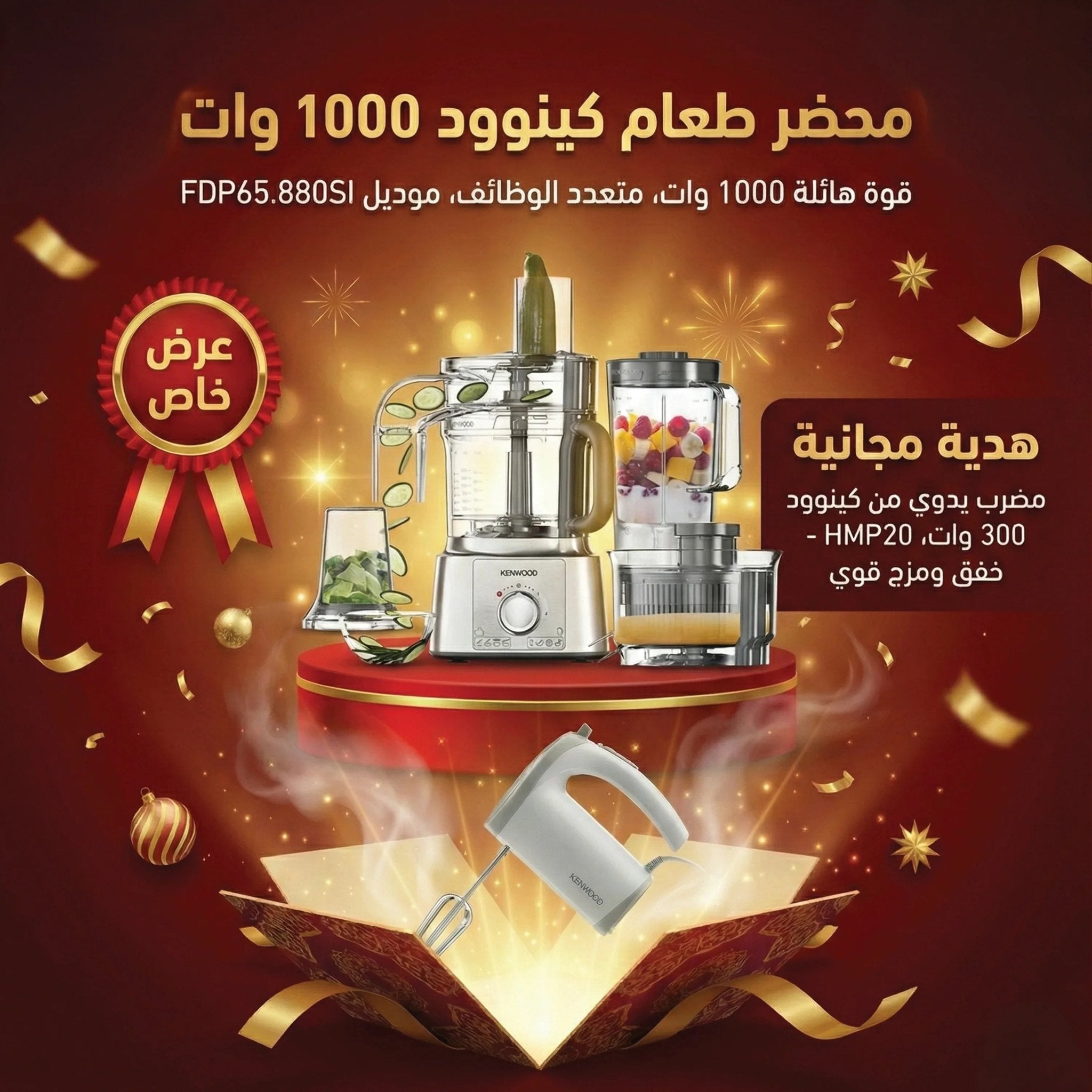 محضر طعام كينوود 1000 وات متعدد الاستخدامات + هدية مجانية - Blanco