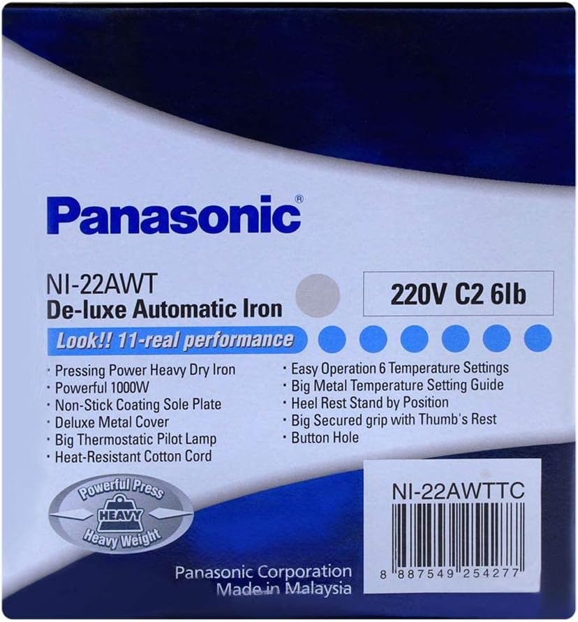 مكواة باناسونيك جافة عالية الوزن 1000 وات، وزن 2.3 كجم NI22 - Blanco