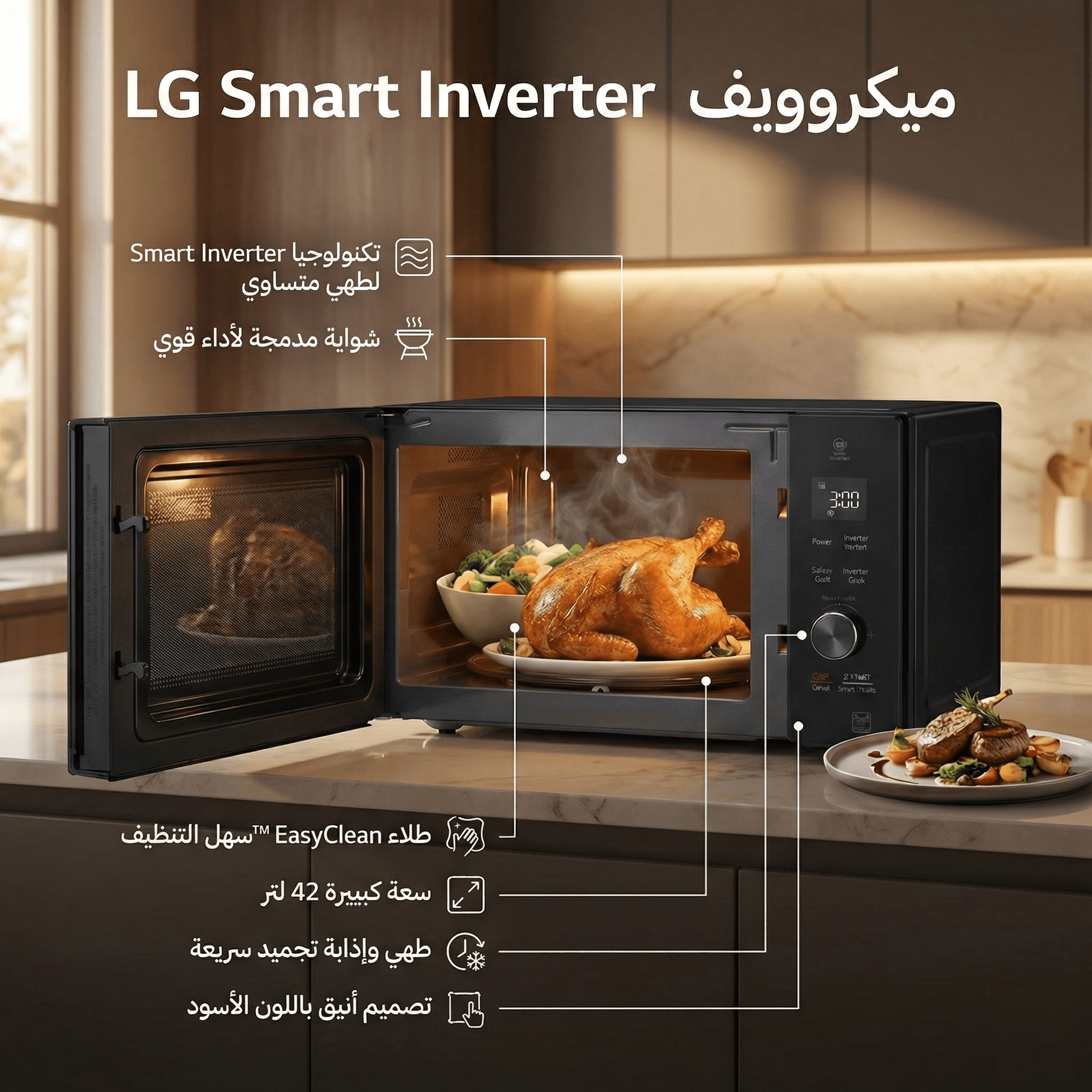ميكروويف LG MH8265DIS مع شواية - سعة 42 لتر - Black (Smart Inverter) - Blanco