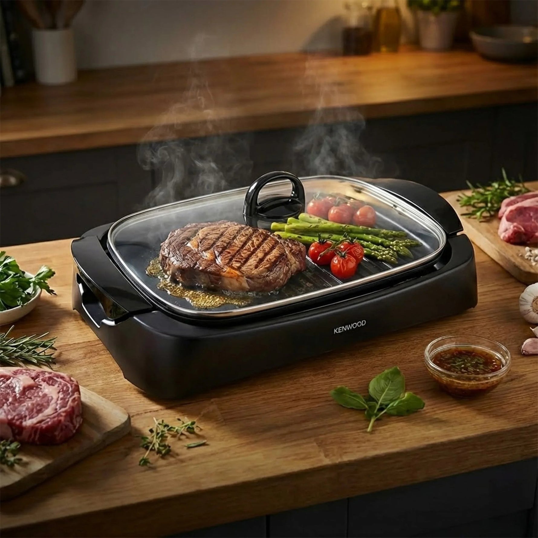 شواية كينوود صحية، غطاء زجاجي، 1700 W HG230 أسود/شفاف - Blanco